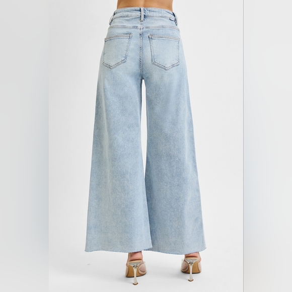 RISEN Palazzo High-Rise Ultra Baggy Wide Leg Cropped Ankle Jeans Denim Pants - Picture 8 of 16